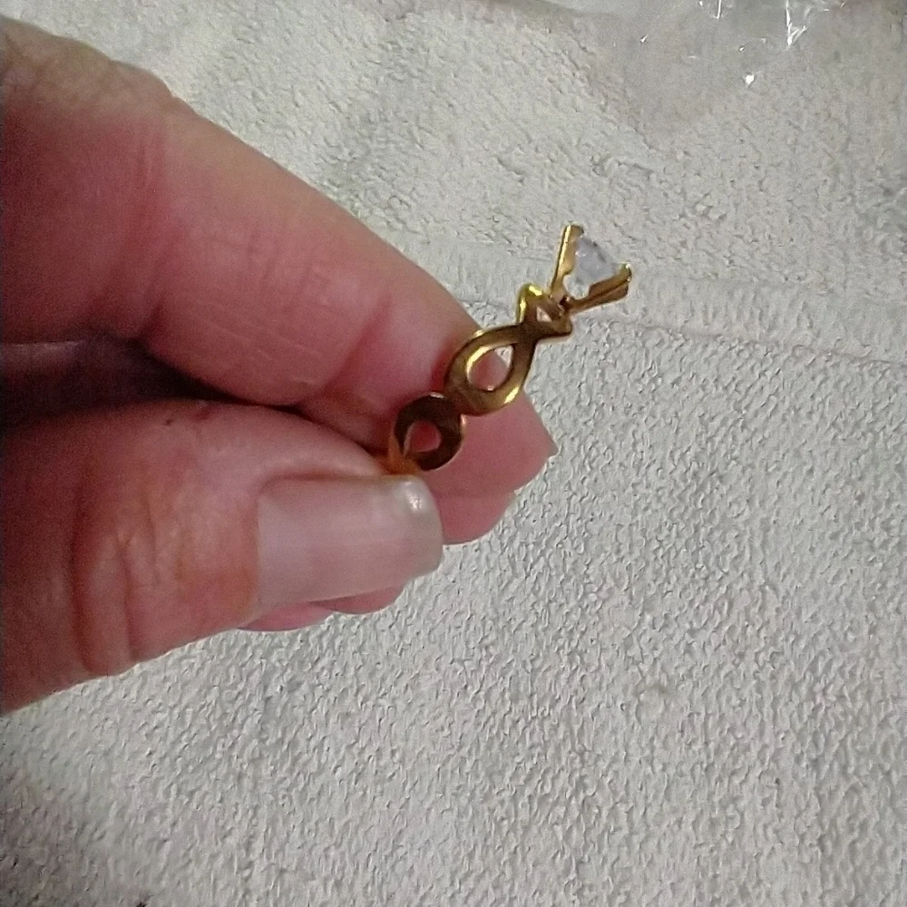 Goldtone stainless steel crystal ring 9